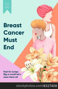 Poster template with breast cancer concept,watercolor style 
