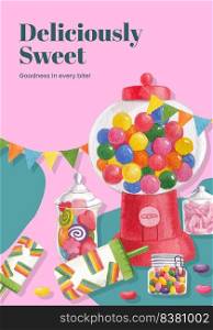 Poster template with candy jelly party concept,watercolor style

