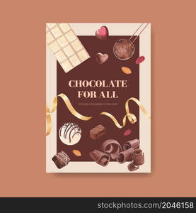 Poster template with chocolate winter concept design for brochure and advertise watercolor vector illustration