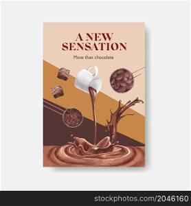 Poster template with chocolate winter concept design for brochure and advertise watercolor vector illustration