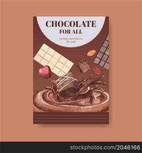 Poster template with chocolate winter concept design for brochure and advertise watercolor vector illustration