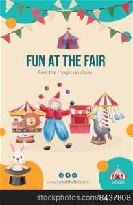 Poster template with circus funfair concept,watercolor style
