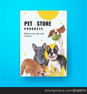 Poster template with cute dog concept,watercolor style 