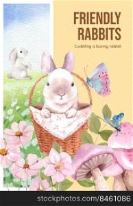 Poster template with cute rabbit concept,watercolor style 