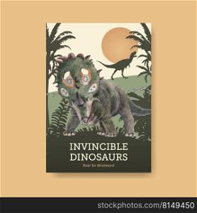 Poster template with dinosaur concept,watercolor style 