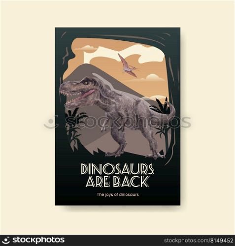 Poster template with dinosaur concept,watercolor style 