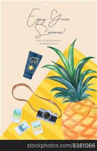 Poster template with enjoy summer holiday concept,watercolor style  