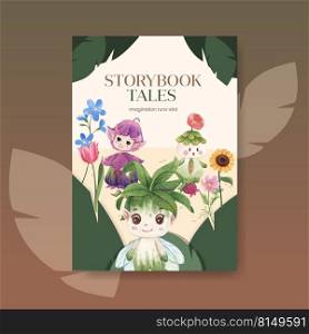 Poster template with floral character concept design watercolor illustration 