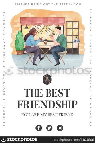 Poster template with friendship memories concept,watercolor style 