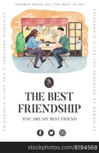 Poster template with friendship memories concept,watercolor style 