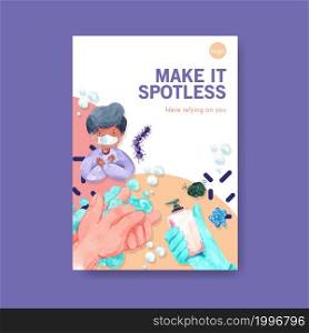 Poster template with global handwashing day concept design for brochure and leaflet watercolor vector