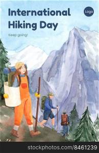 Poster template with hiking concept,watercolor style   