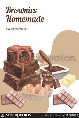 Poster template with homemade brownie concept,watercolor style 