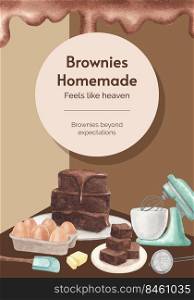 Poster template with homemade brownie concept,watercolor style 