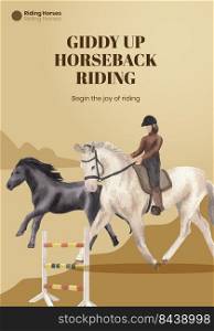 Poster template with horseback riding concept,watercolor style 
