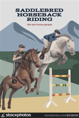 Poster template with horseback riding concept,watercolor style 