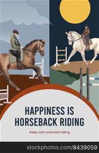 Poster template with horseback riding concept,watercolor style
