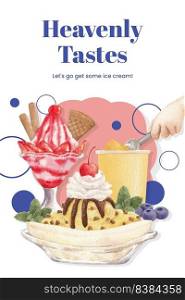 Poster template with ice cream flavor concept,watercolor style 