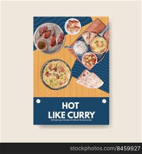 Poster template with Indian food concept design for advertise and marketing watercolor illustraton 