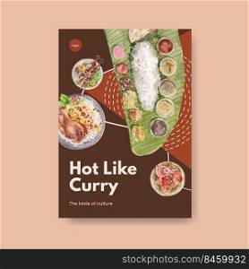 Poster template with Indian food concept design for advertise and marketing watercolor illustraton 