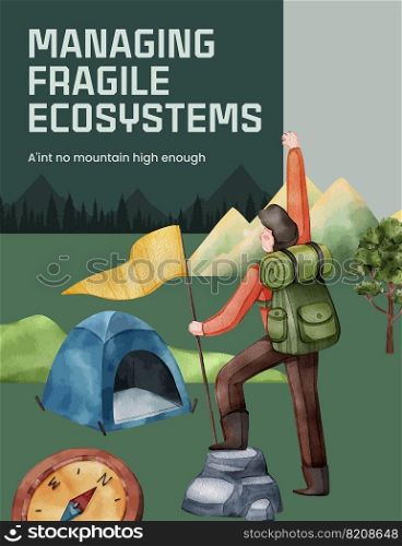Poster template with Internation mountain day concept, watercolor style 