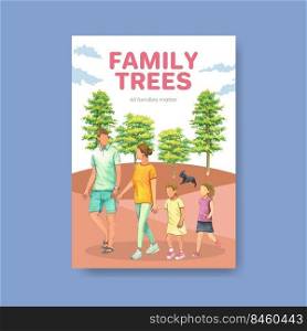 Poster template with International Day of Families concept design watercolor illustration 