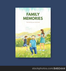 Poster template with International Day of Families concept design watercolor illustration 