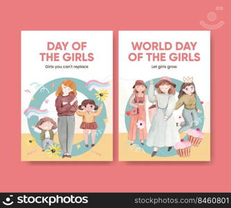 Poster template with International Day of the Girl Child concept,watercolor style 