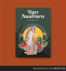 Poster template with international tiger day concept,watercolor style 