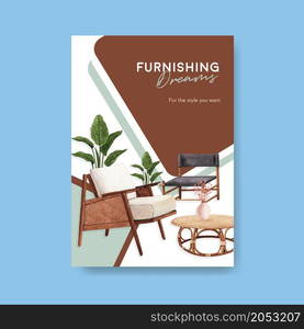 Poster template with Jassa furniture concept design for brochure and ads watercolor vector illustration