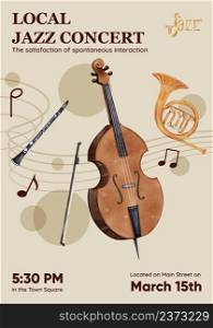 Poster template with jazz music concept,watercolor style. Poster template with jazz music concept,watercolor style