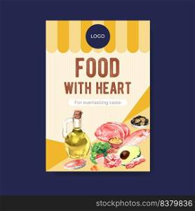 Poster template with ketogenic diet concept for advertise and brochure watercolor vector illustration.
