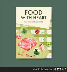 Poster template with ketogenic diet concept for advertise and brochure watercolor vector illustration. 