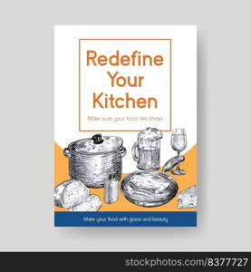 Poster template with kitchen appliances concept design for advertise vector illustration 