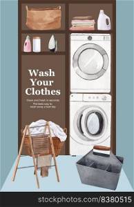 Poster template with laundry day concept,watercolor style 