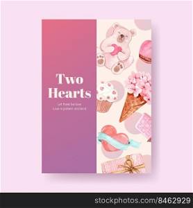 Poster template with loving you concept design for advertise and brochure watercolor vector illustration 