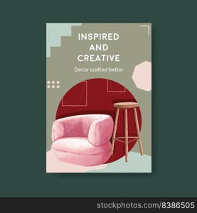 Poster template with luxury furniture concept design marketing and ads watercolor vector illustration 