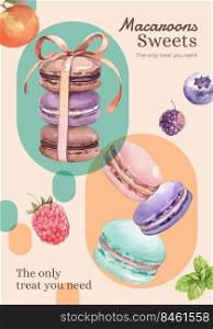 Poster template with macaron sweet concept,watercolor style 