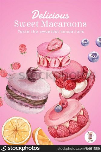 Poster template with macaron sweet concept,watercolor style 