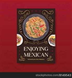 Poster template with Mexican food concept design watercolor illustration 