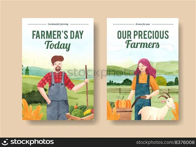 Poster template with national farmers day concept,watercolor style 