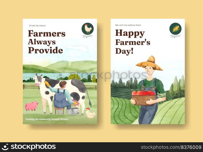 Poster template with national farmers day concept,watercolor style
