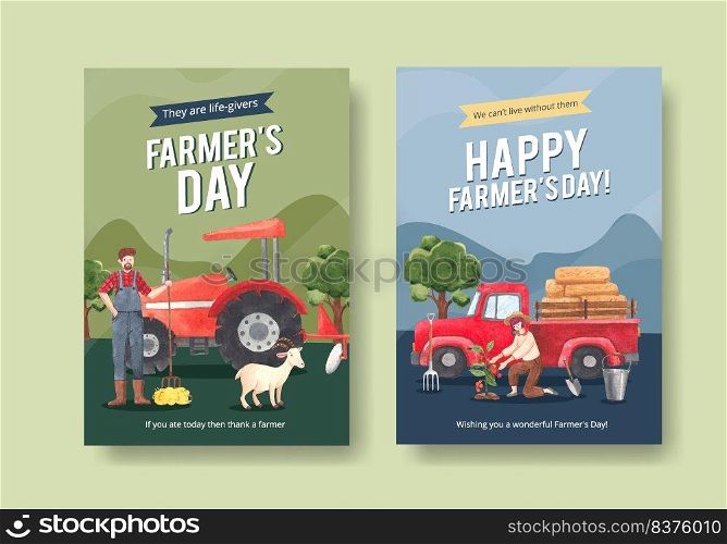 Poster template with national farmers day concept,watercolor style
