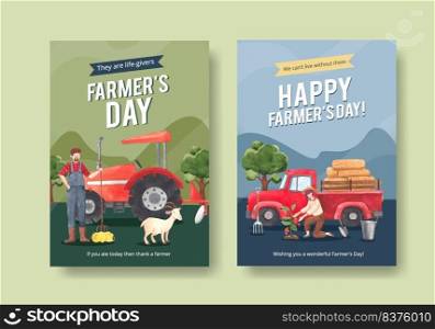 Poster template with national farmers day concept,watercolor style
