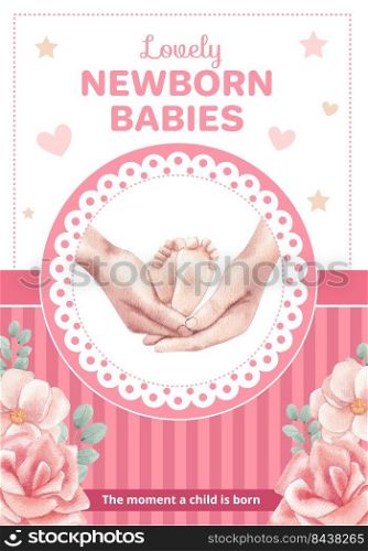 Poster template with newborn baby concept,watercolor style
