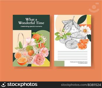 Poster template with orange grapefruit concept,watercolor 