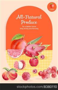 Poster template with red fruits and vegetable concept,watercolor style 