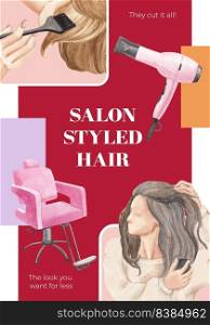 Poster template with salon hair beauty concept,watercolor style 