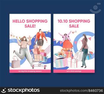Poster template with shopping sale concept,watercolor style 