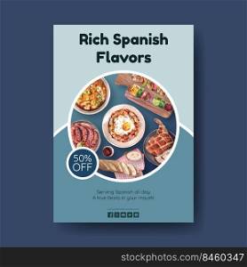 Poster template with Spain cuisine concept design for brochure and leaflet watercolor illustration
